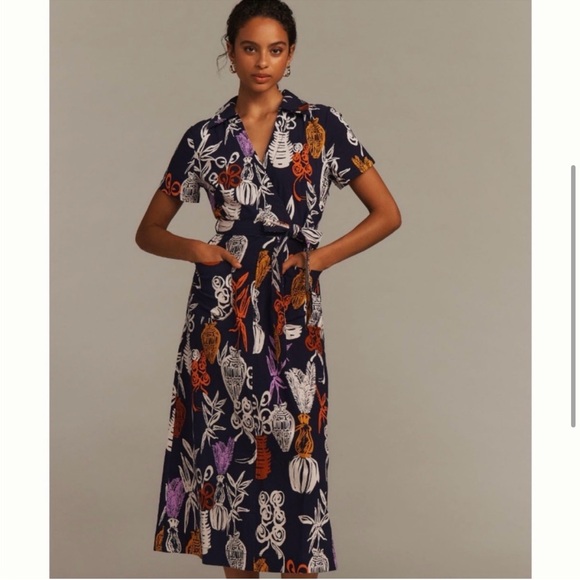 Anthropologie Dresses & Skirts - NWT Anthropologie Maeve Short-Sleeve Linen Tie-Waist Midi Dress XS